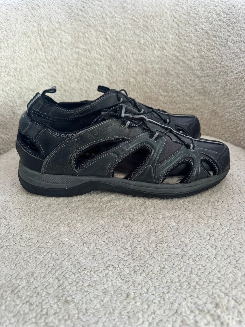 Rockport XCS Men’s Fisherman Sandals Black Leather Slip Resistant Size 12